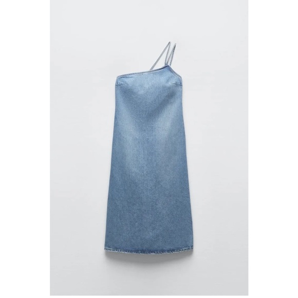 ZARA ASYMMETRIC DENIM MIDI DRESS BLUE - Picture 3 of 6